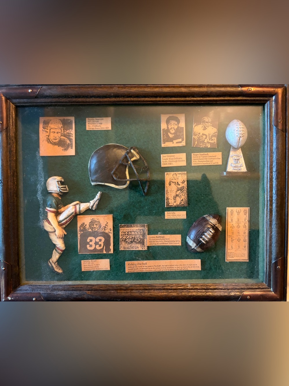 FAUX FOOTBALL SHADOW BOX 
ANTIQUE LOOKING